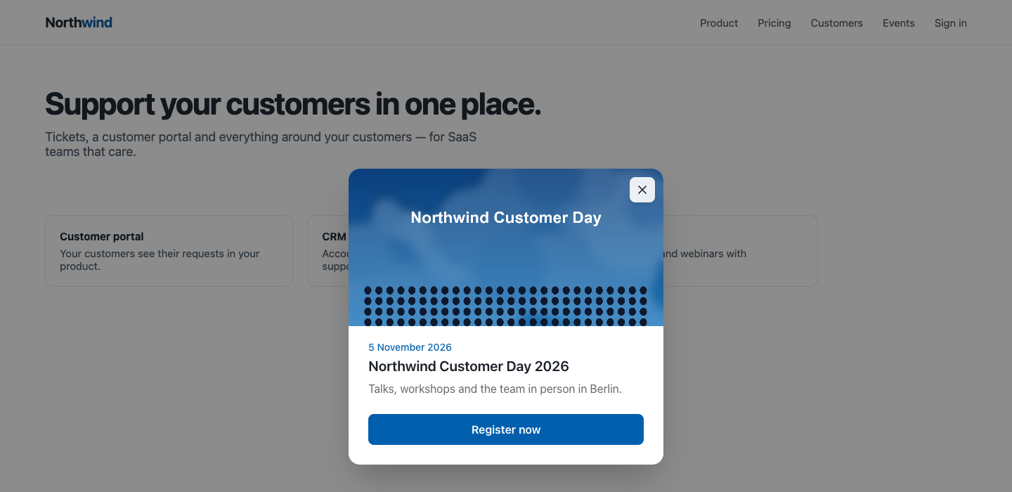 A window in the middle of the website