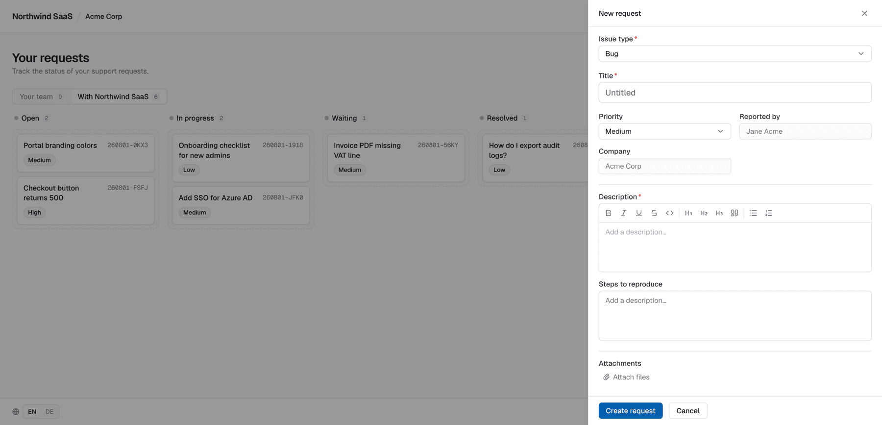 New request modal