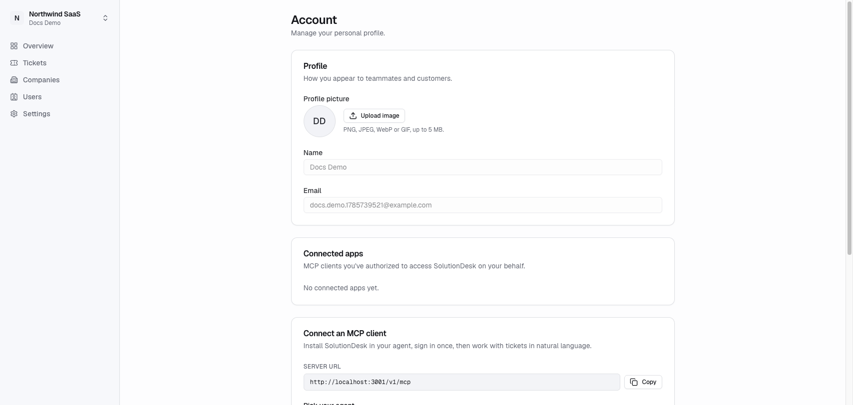 Account page with MCP help