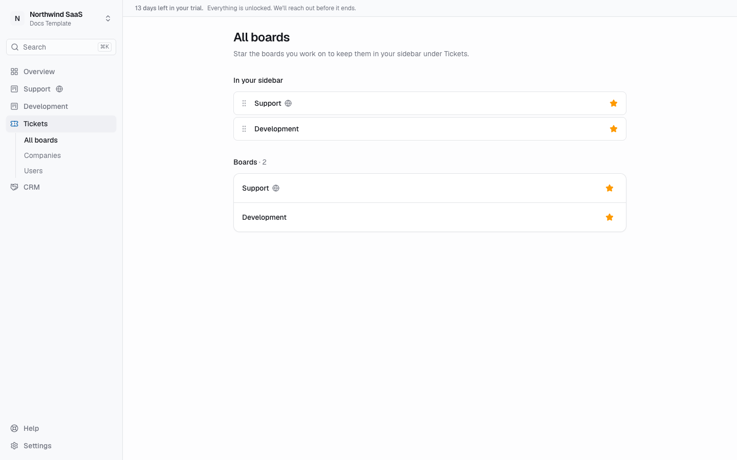 All boards with the pinned boards right under Overview