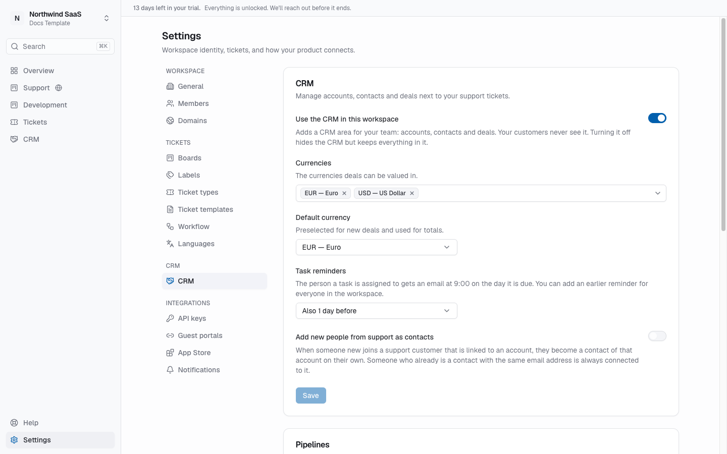 Settings → CRM