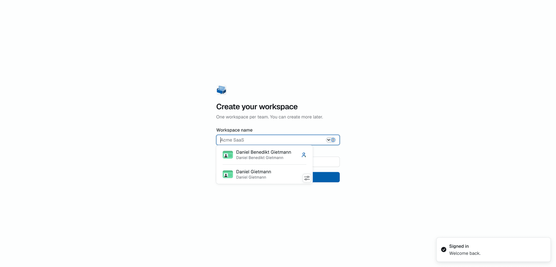 Onboarding create workspace