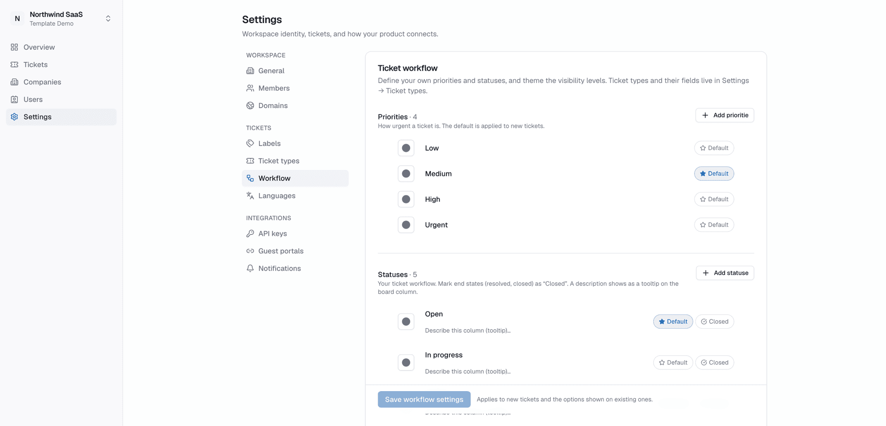 Workflow settings