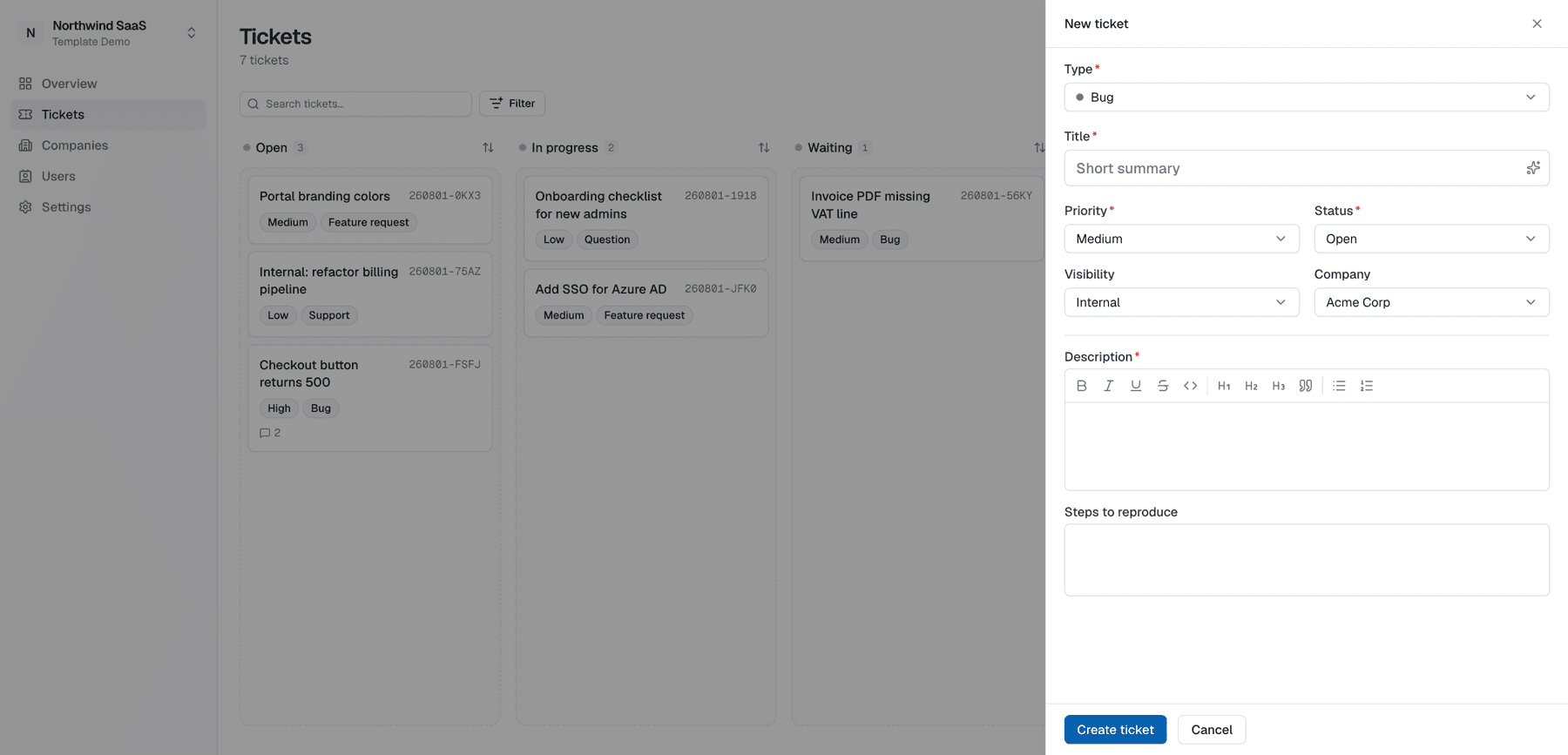 Create ticket form